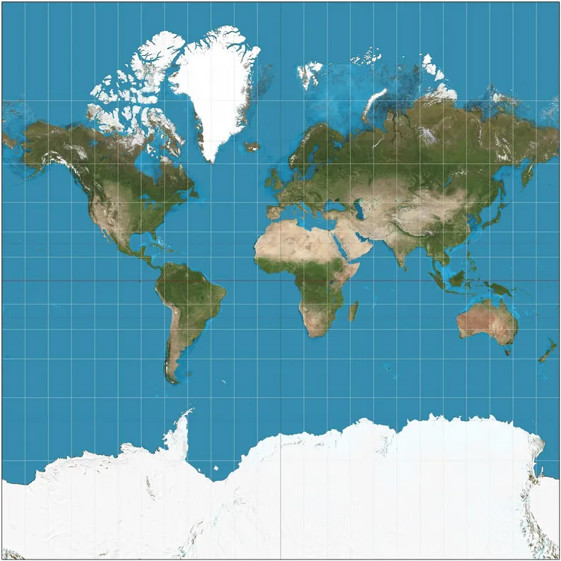 A map of the world made with the Mercator projection