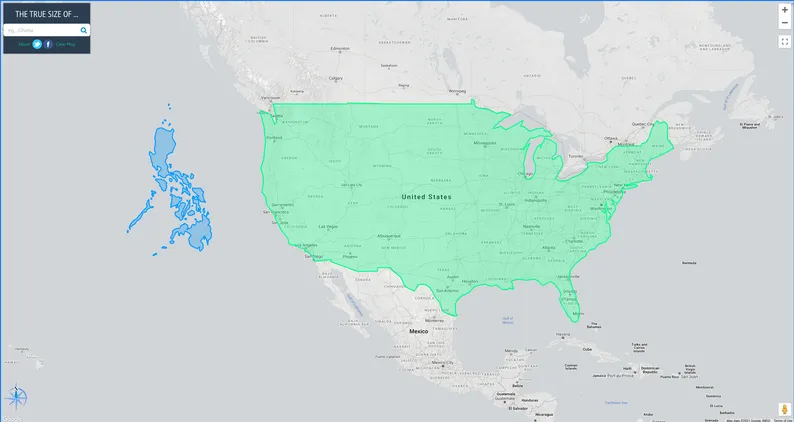 The true size of the Philippines compared to the continental USA