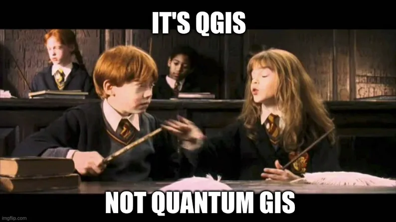 Wingardium Leviosa meme but with QGIS pronounciation