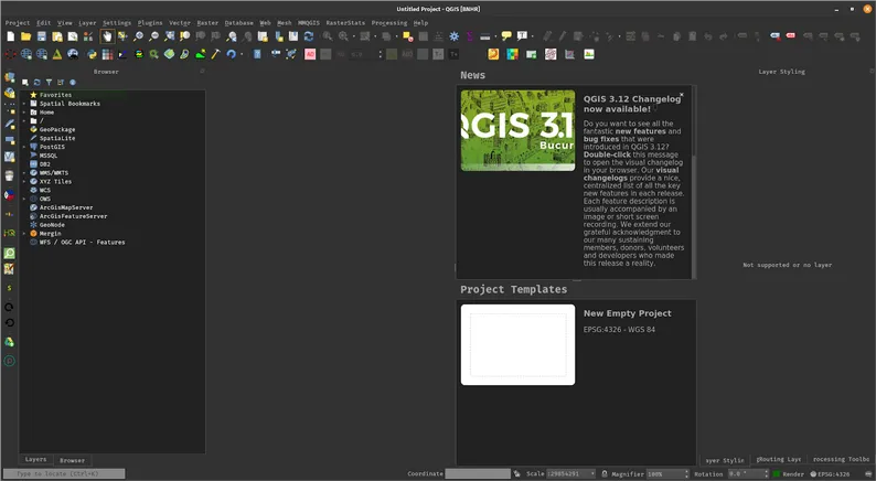 The QGIS interface with some customizations