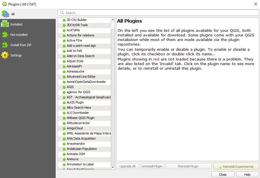 The Manage and Install Plugins dialog