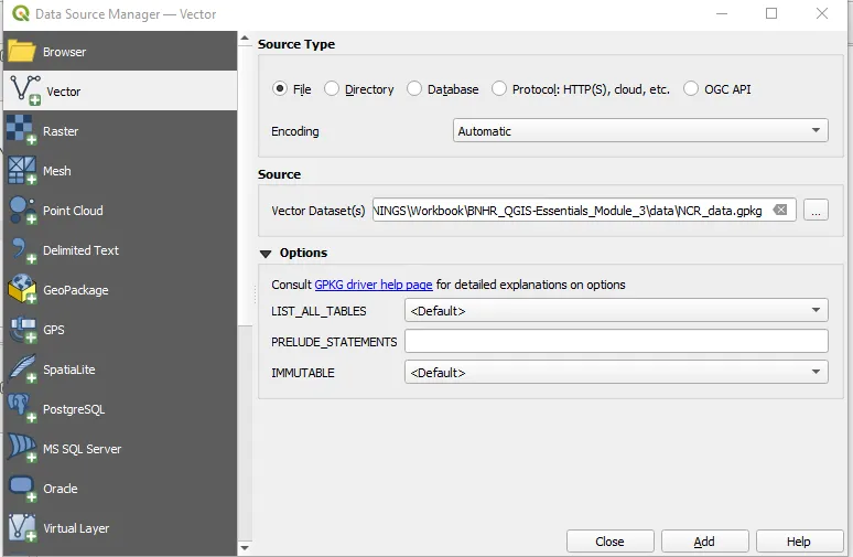 Loading the vector inside NCR_data geopackage