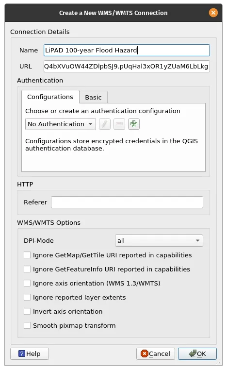 Adding the LiPAD 100-year Flood Hazard as a WMS/WMTS connection