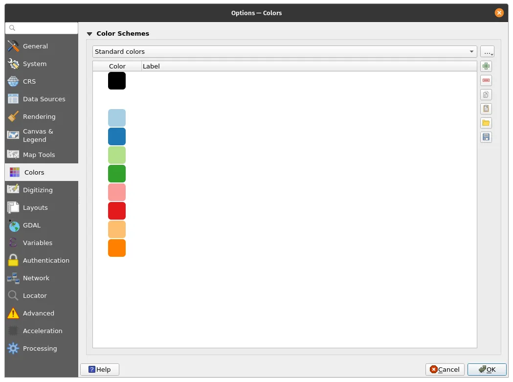 Color options in QGIS