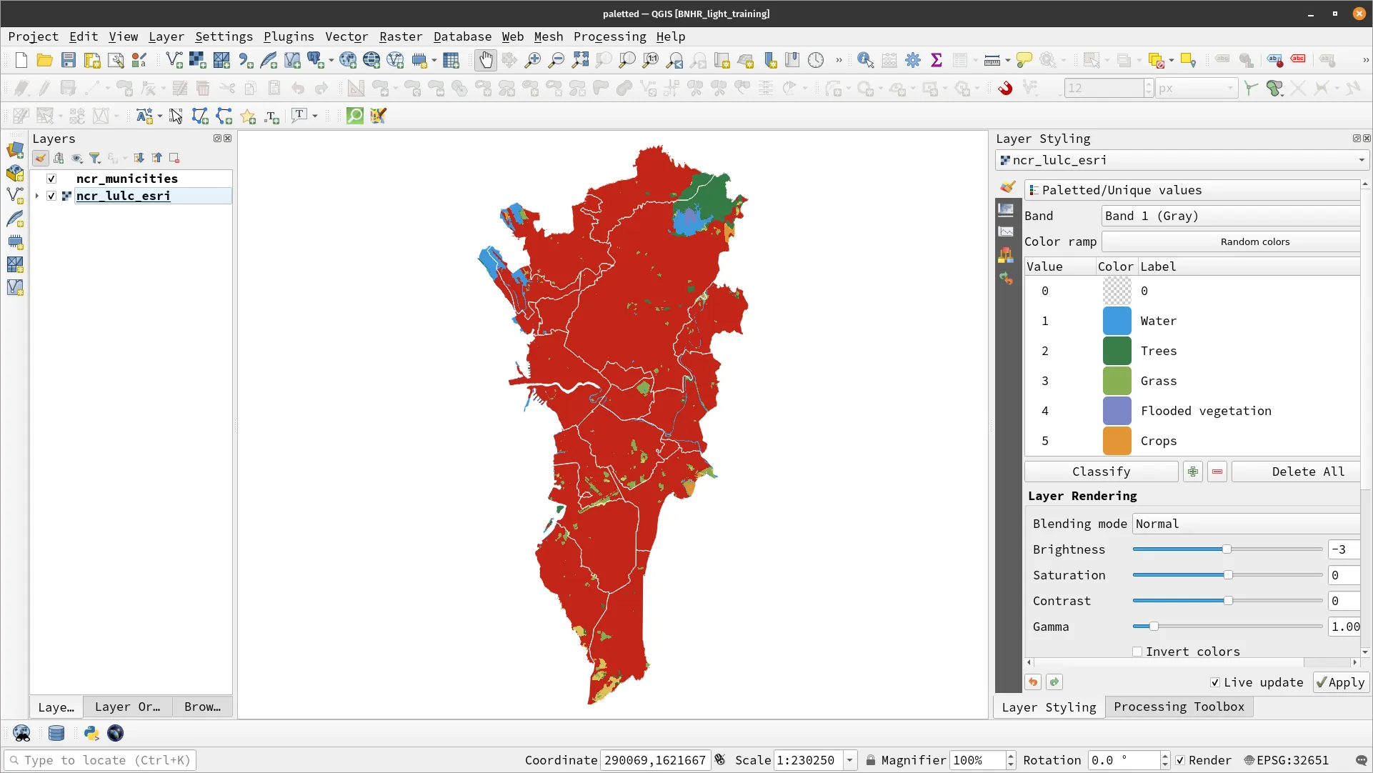 Paletted/Unique value symbology applied to the ncr_lulc_esri laye