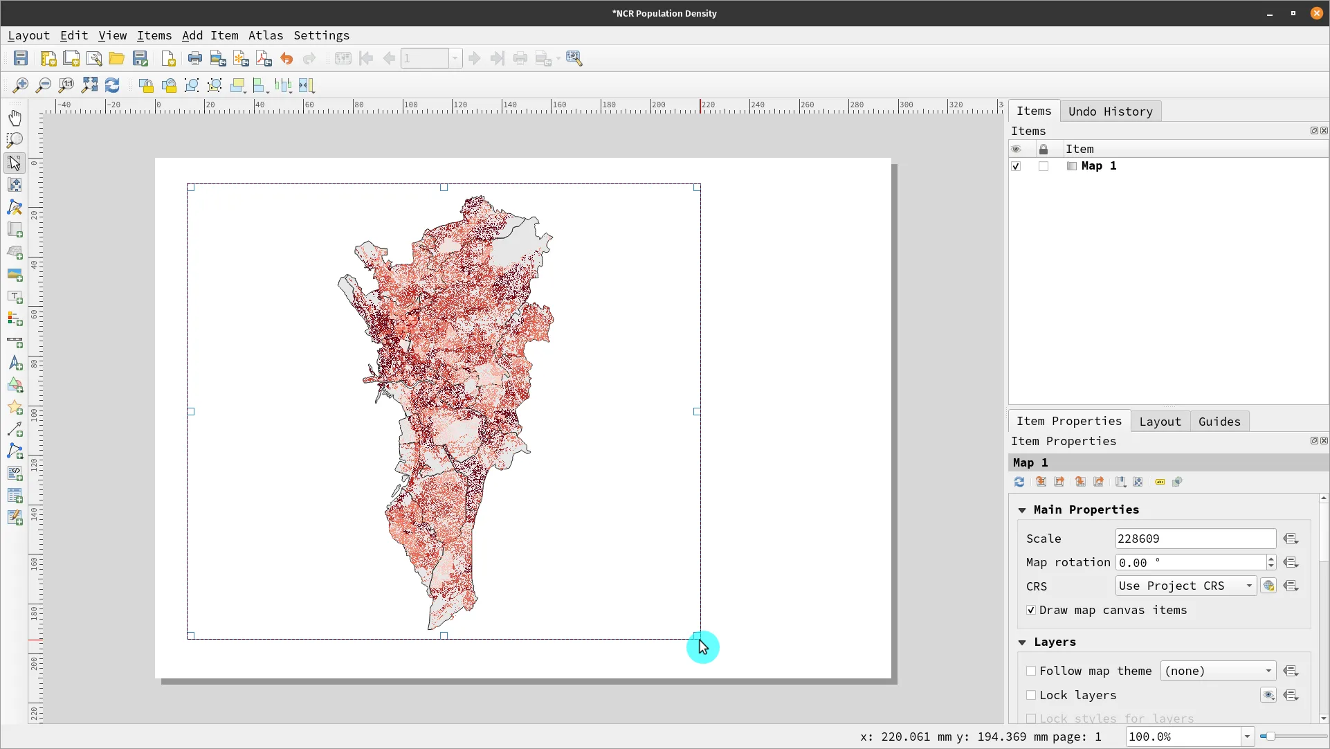 Map added to the Print Layout