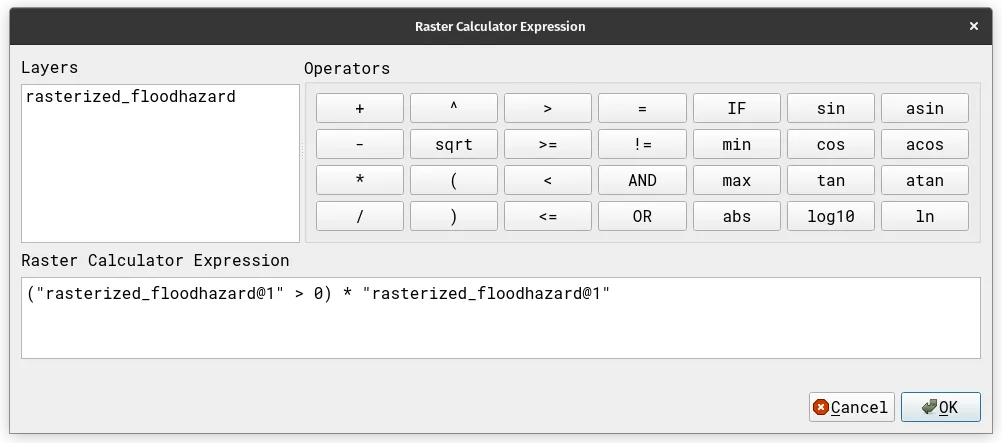 Adding the raster calculation formula