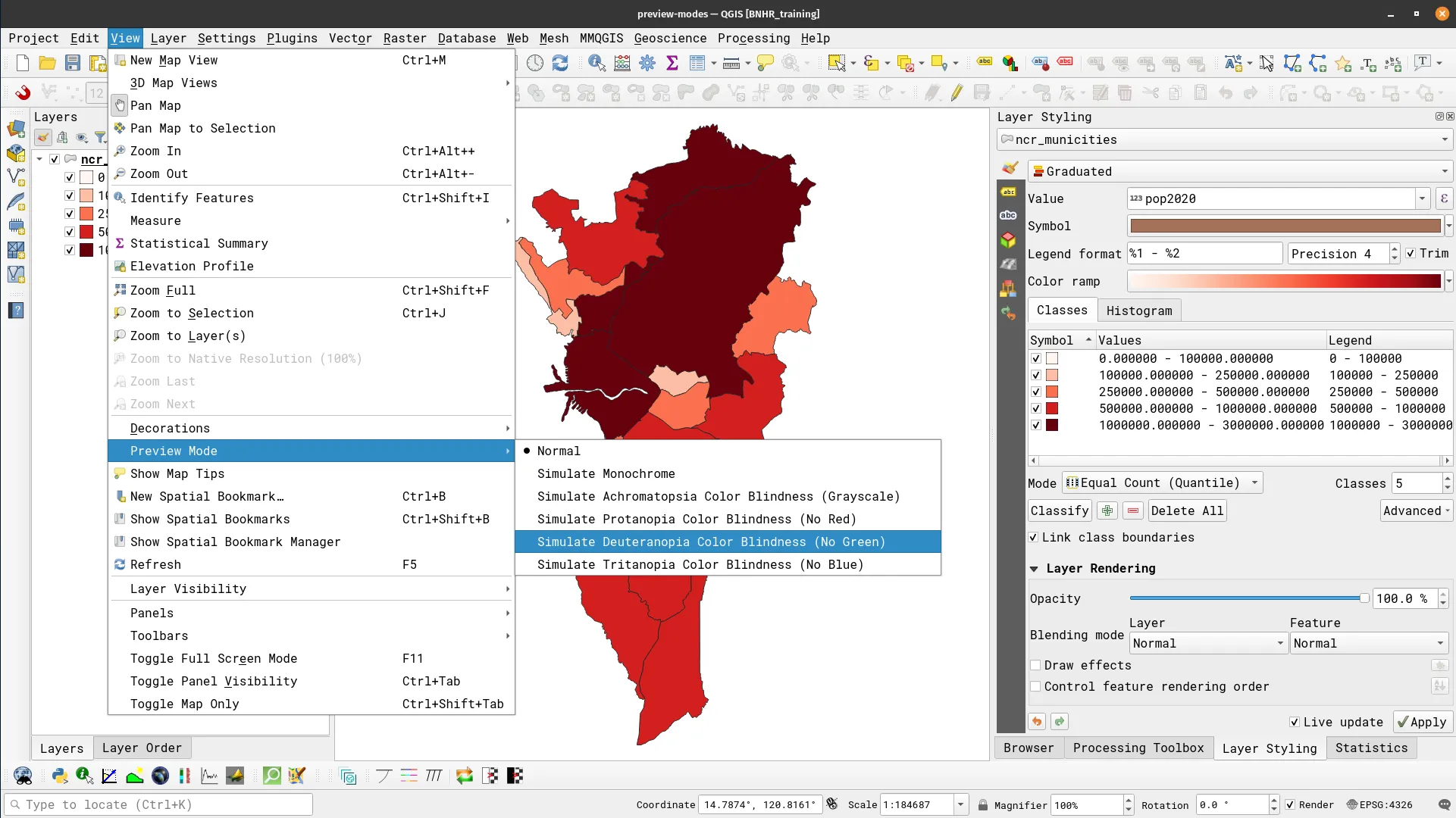 Applying a preview mode to the map