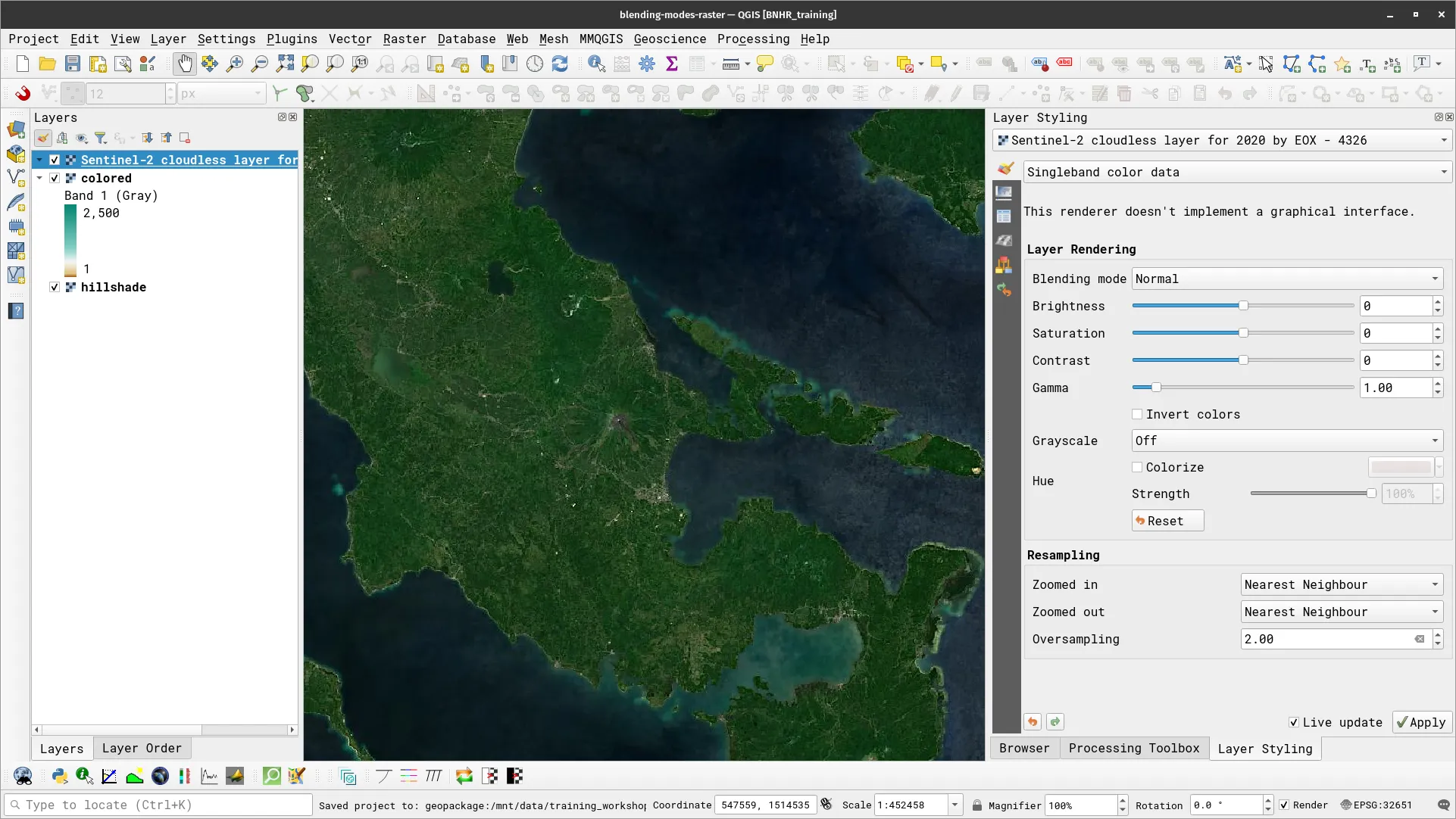 Satellite imagery loaded in QGIS