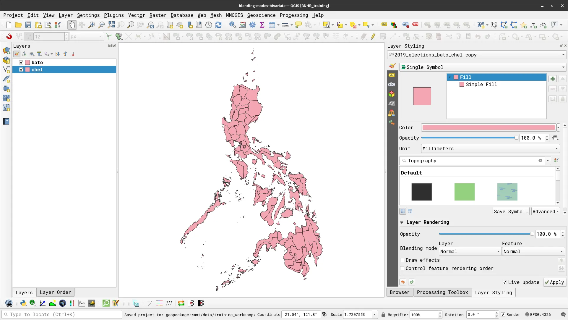 Bato and Chel layers in QGIS