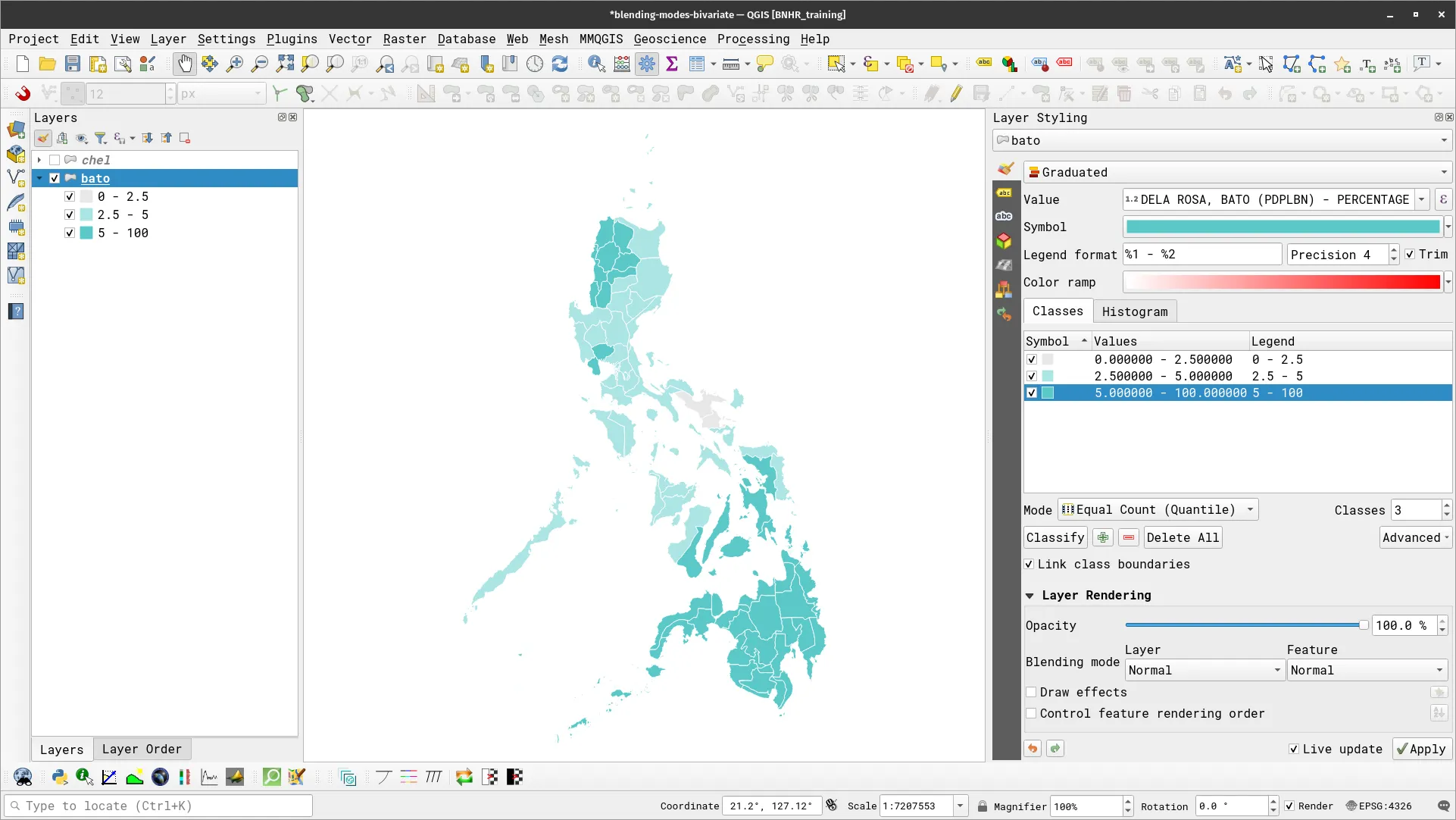 Choropleth map for bato layer