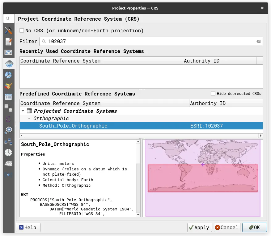 Changing the CRS to South Pole Orthographic