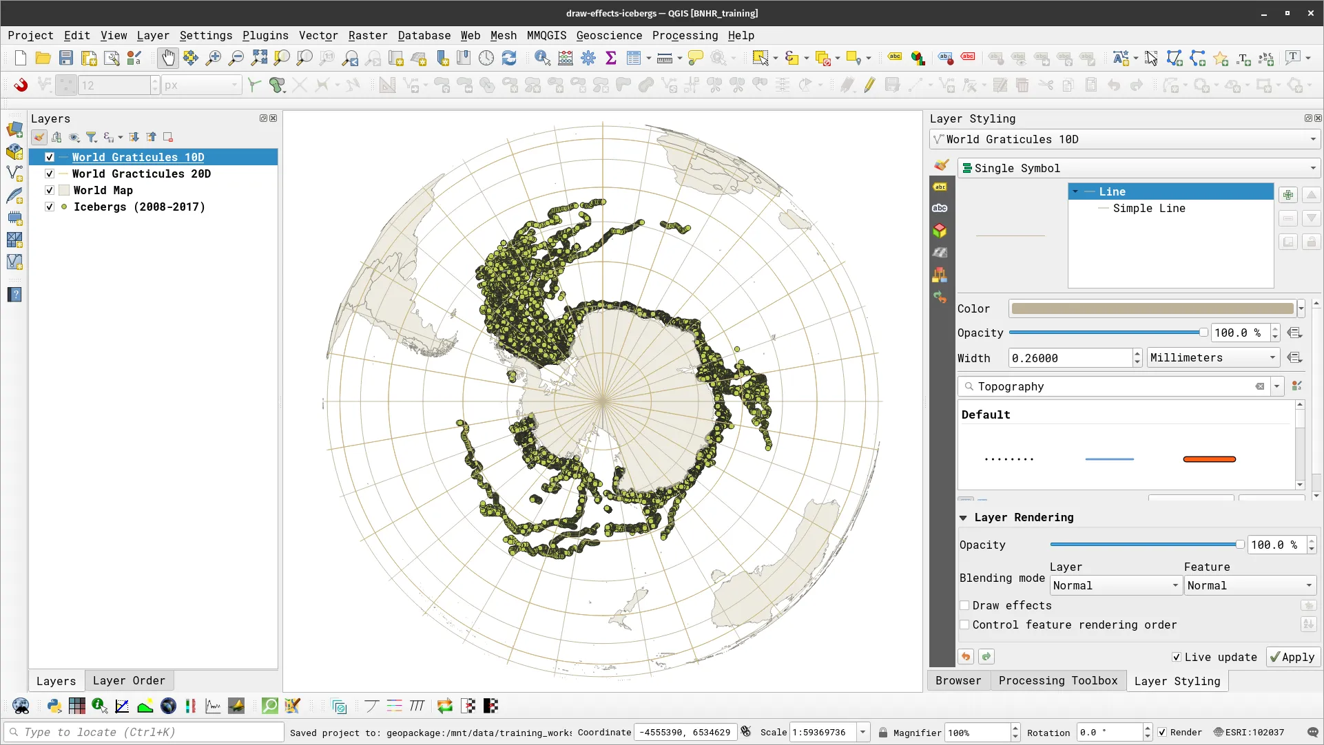 Better looking map using South Pole Orthographic projection