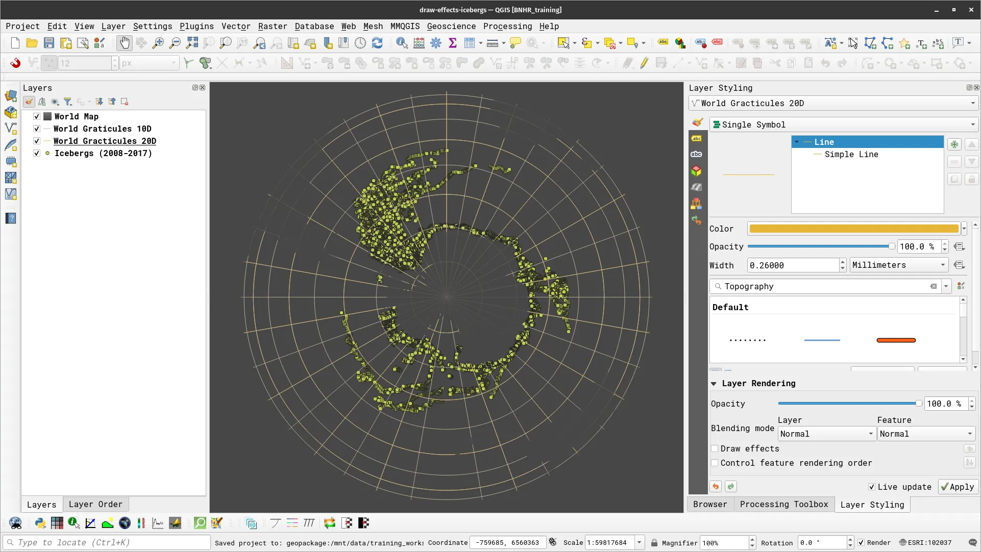Project background and world map styled