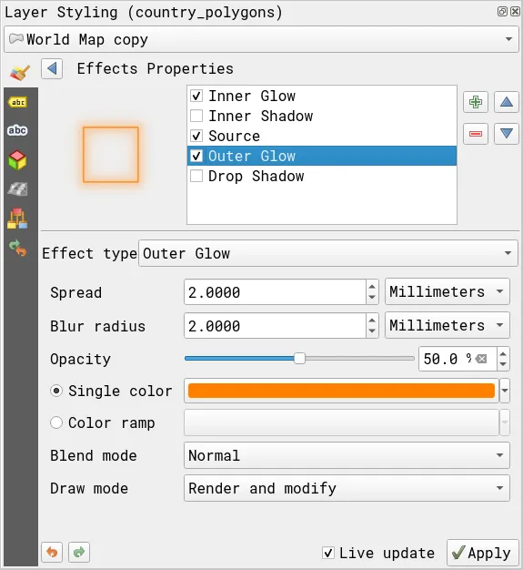 Outer glow draw effect for World Map duplicate