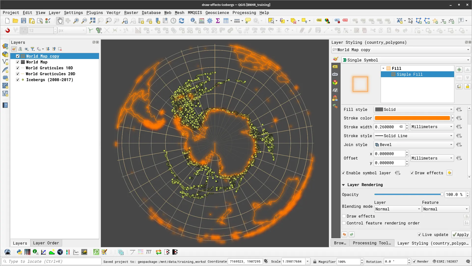 World map duplicate with inner and outer glow draw effects