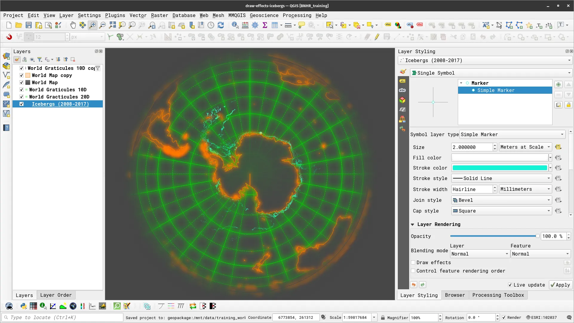 Icebergs styled with data-defined size