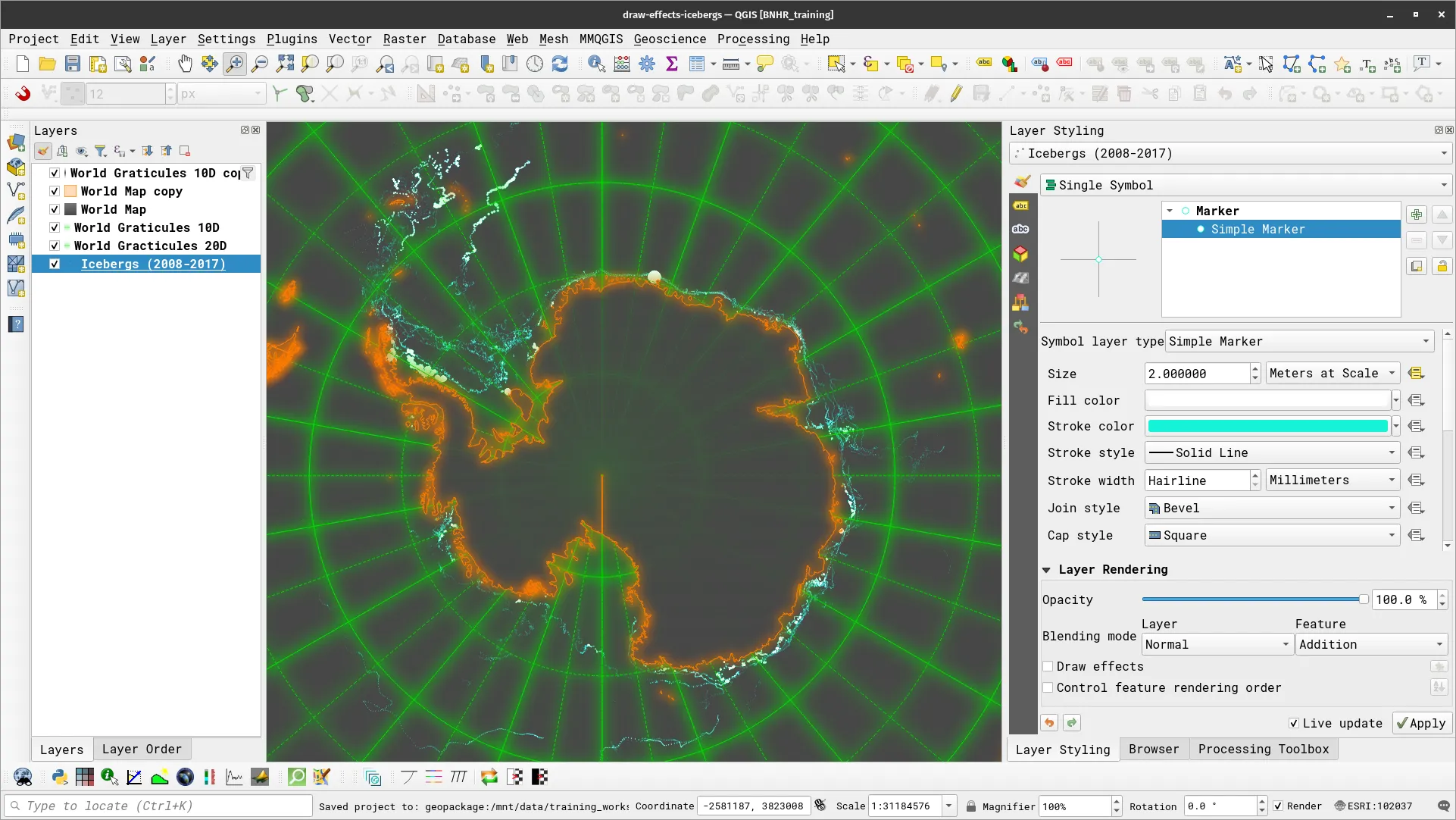 Iceberg glowing effect using feature-level blending mode