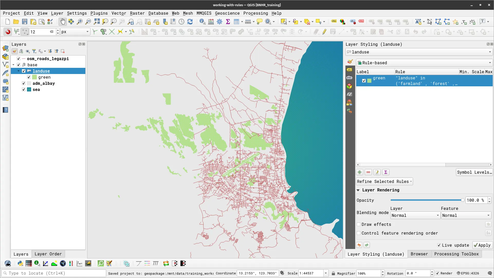Landuse styled using rule-based symbology