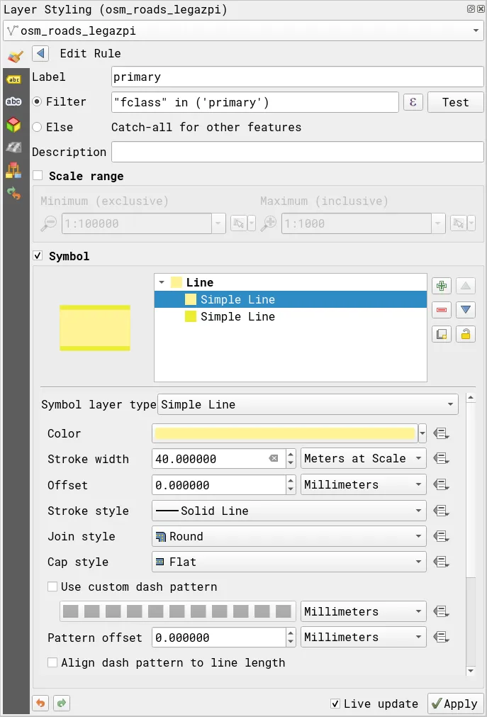 Rules for styling the primary roads (1)