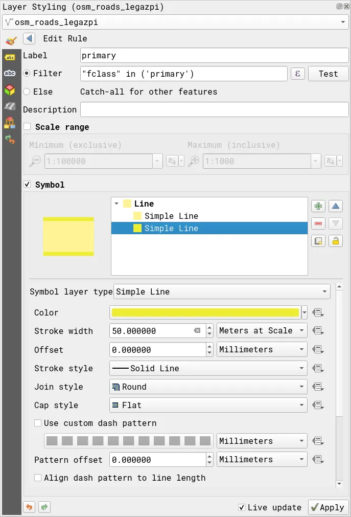 Rules for styling the primary roads (2)