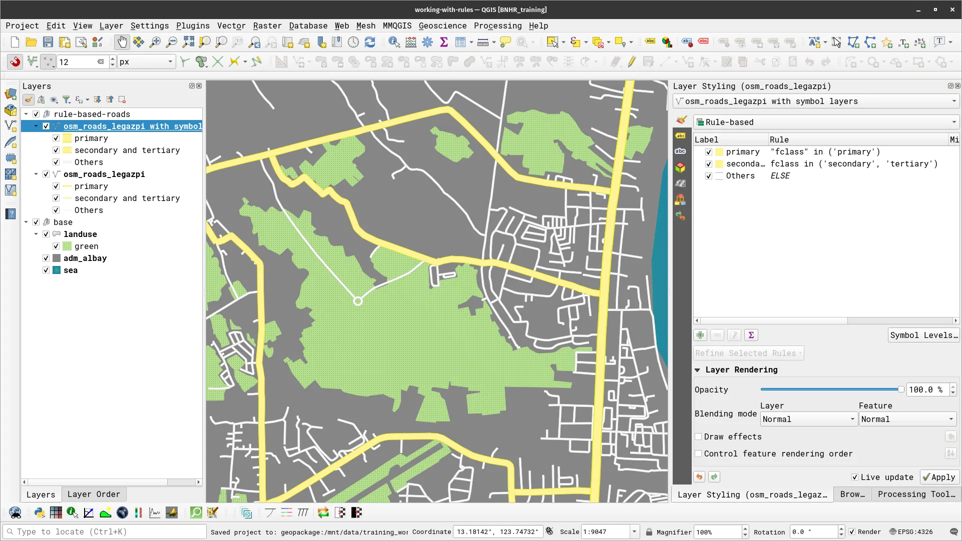 Properly configured symbol levels for roads