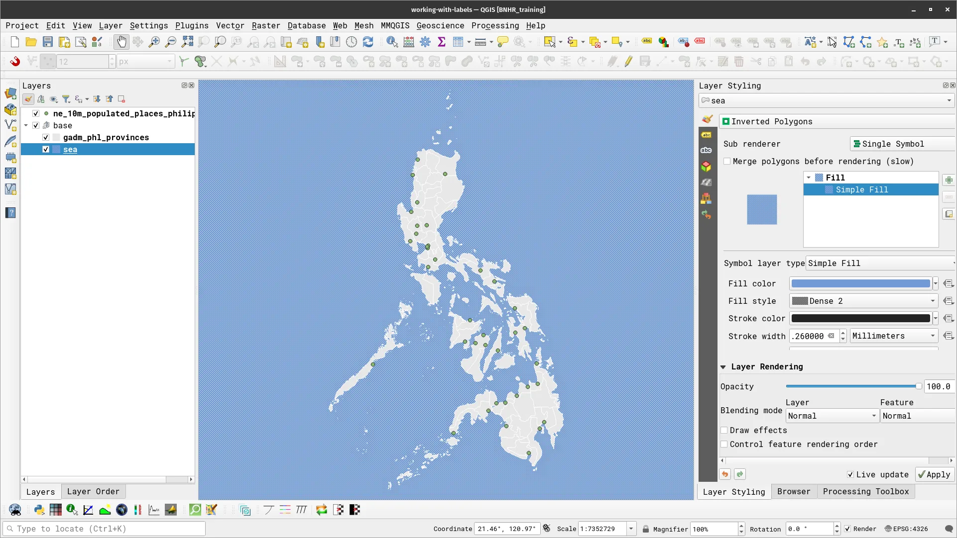 The provinces and sea layers styled