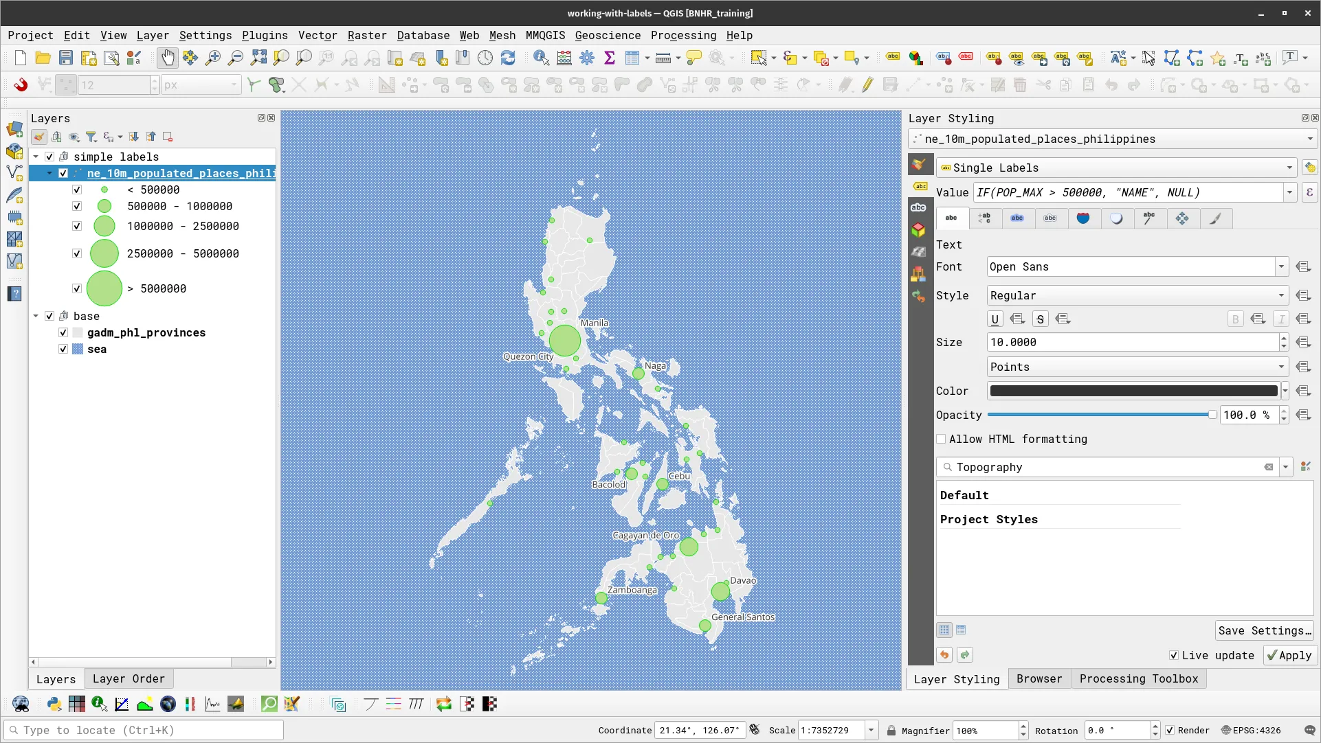 Using expressions to filter labels