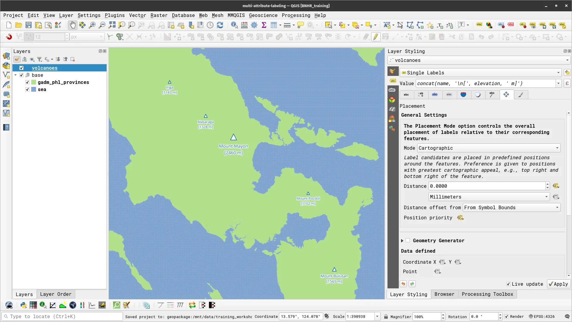 Volcano labels with proper (data-defined) placement