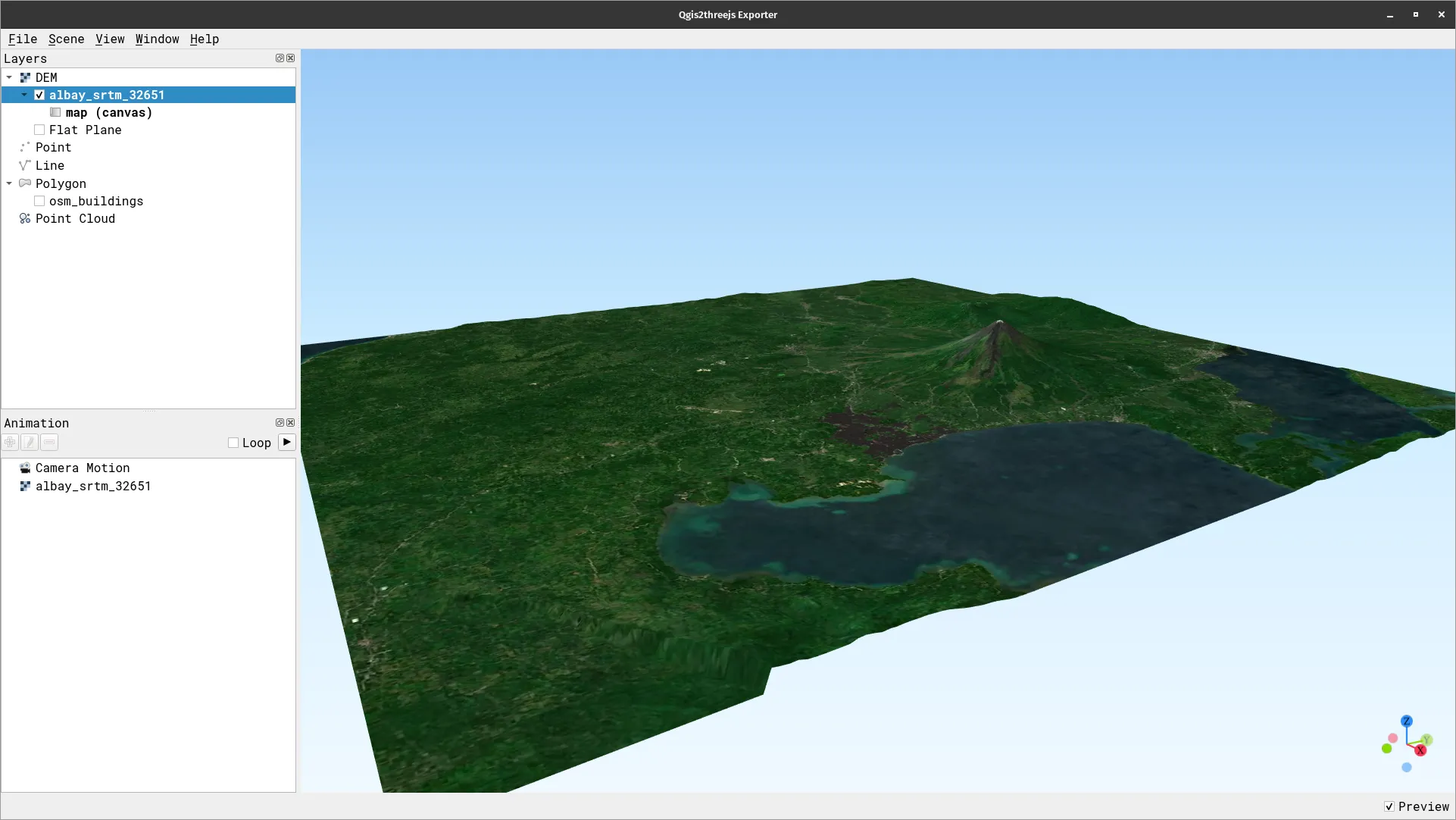 Output for Exercise 4.1.1. Qgis2threejs plugin