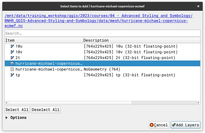 Loading the mesh data in QGIS