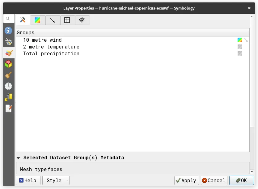 Styling parameters for the Hurricane Michael mesh data