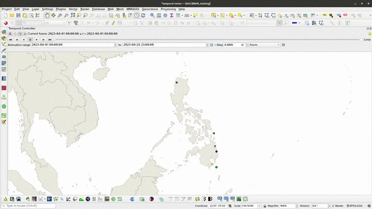 The Temporal Controller showing a "snapshot" of the data for the specific time