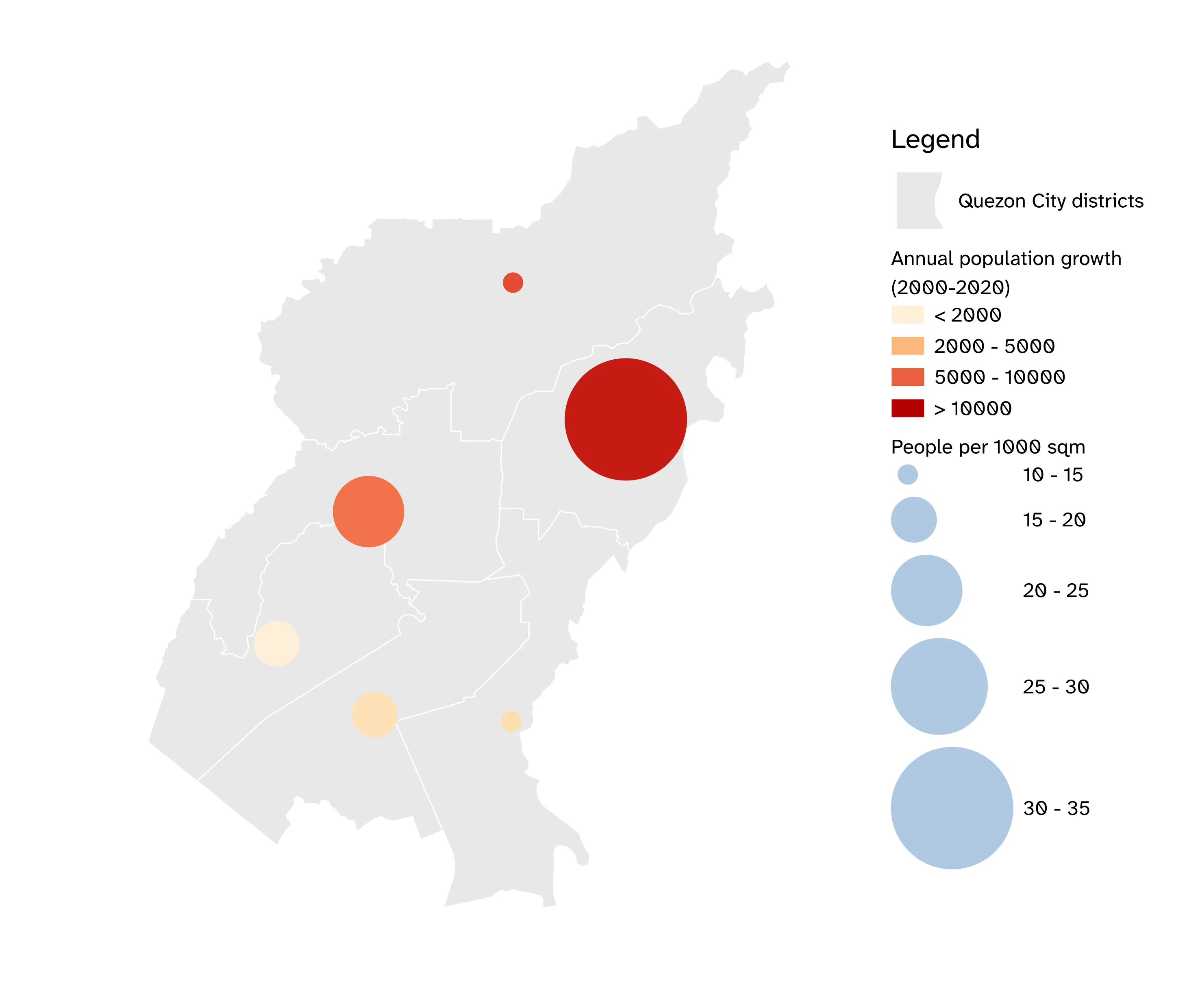 Output for Exercise 1.2. Using both size and color to communicate information about the districts