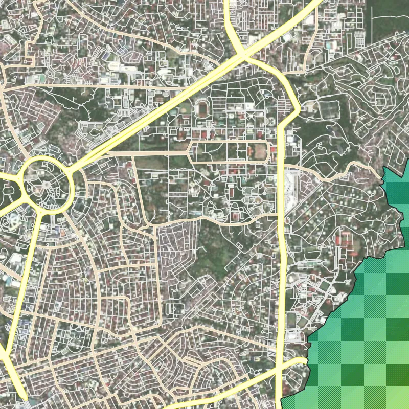 Zoomed in output for Exercise 2.1. Styling roads using rules and symbol levels