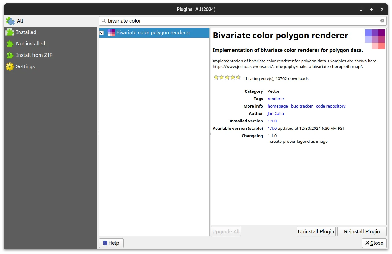 The Bivariate color polygon renderer plugin