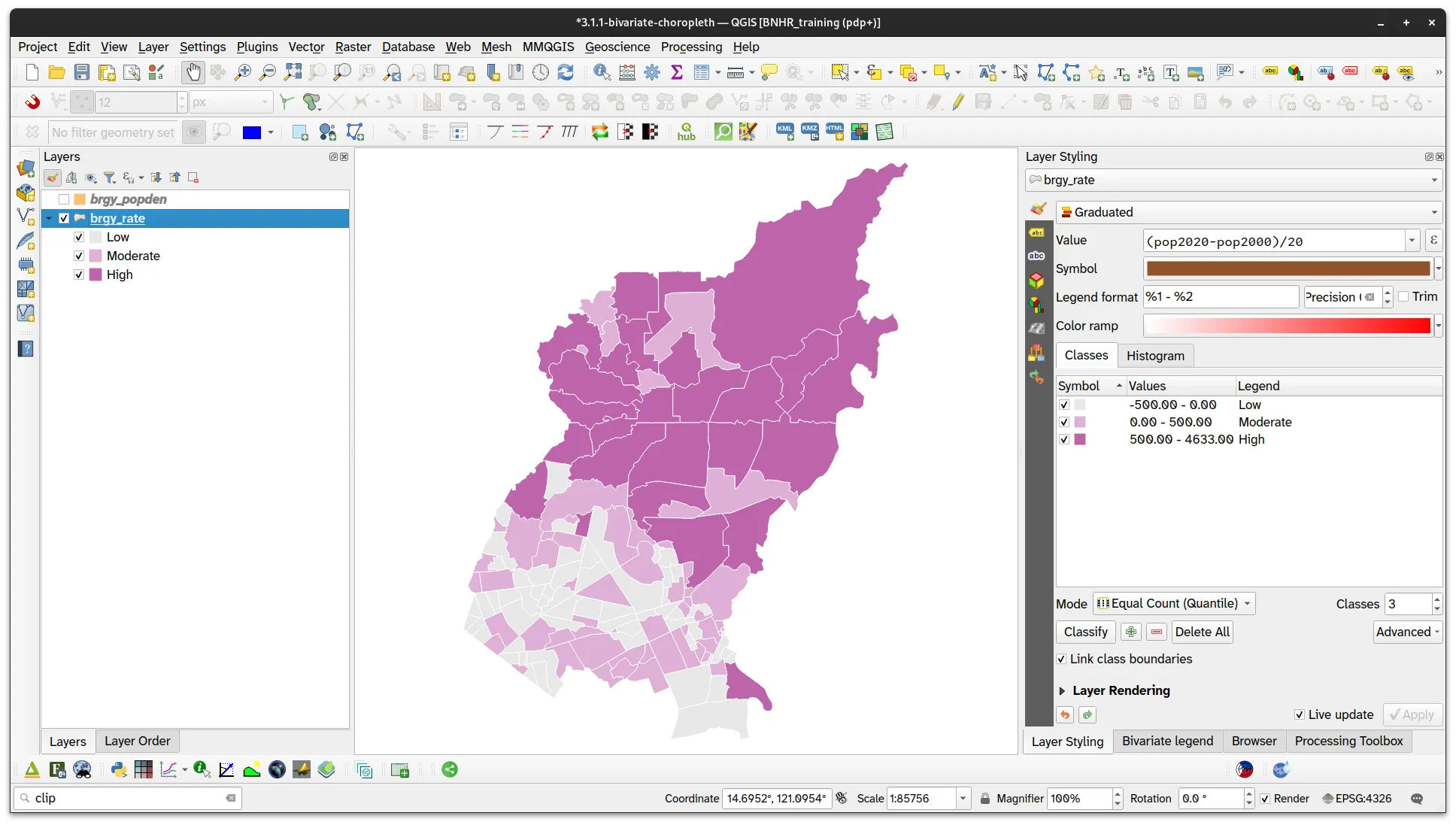 Choropleth map for brgy_rate layer