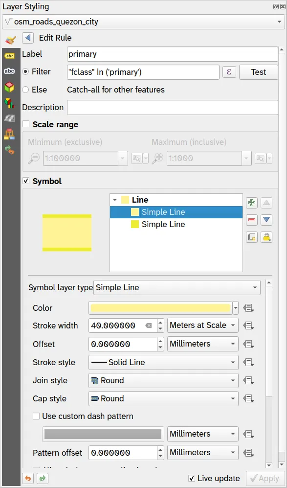 Rules for styling the primary roads (1)