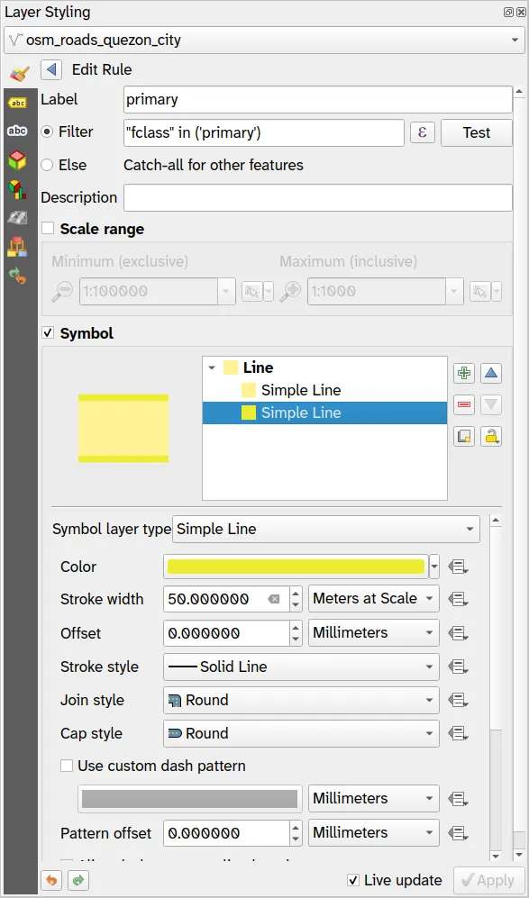 Rules for styling the primary roads (2)