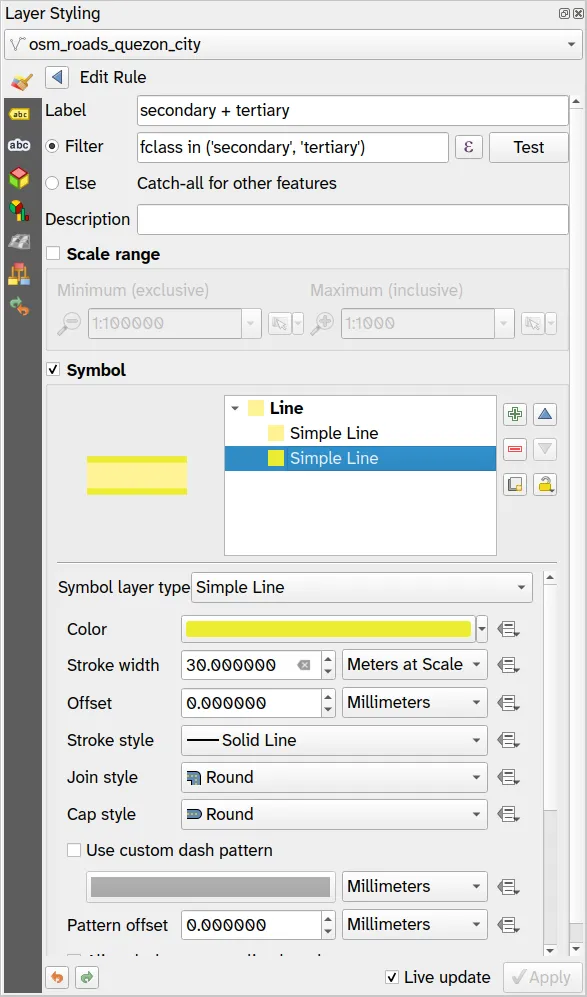 Rules for styling the secondary & tertiary roads (2)