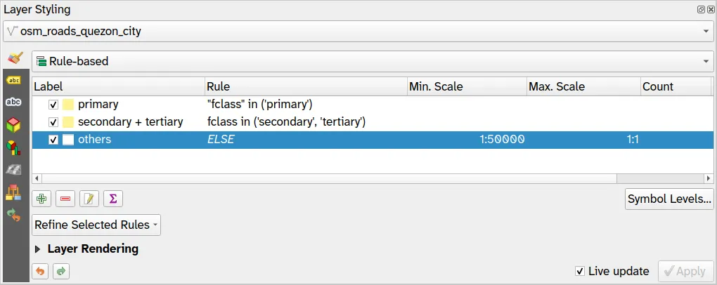 Scale range showin in the rule-based symbology
