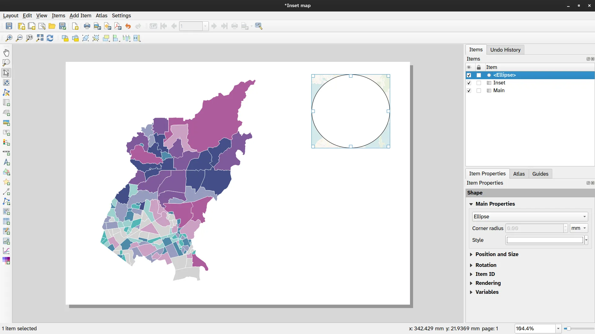 Shape element placed in the area where we want it to clip the inset map