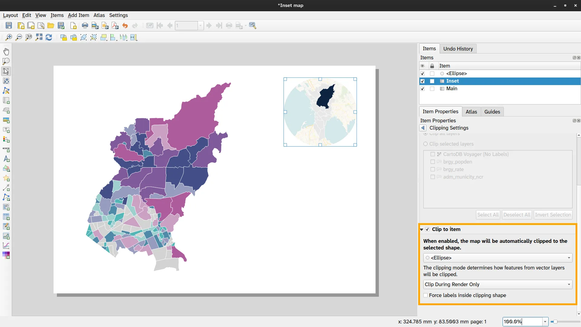 Clipping settings for the inset map