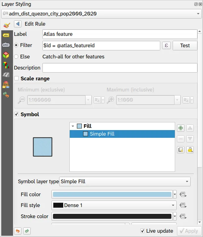 Styling the districts layer to cover other features outside the current atlas feature