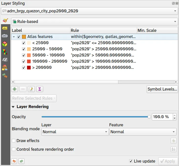 Rules for styling only the barangays that are within (spatially) the current atlas feature (district)