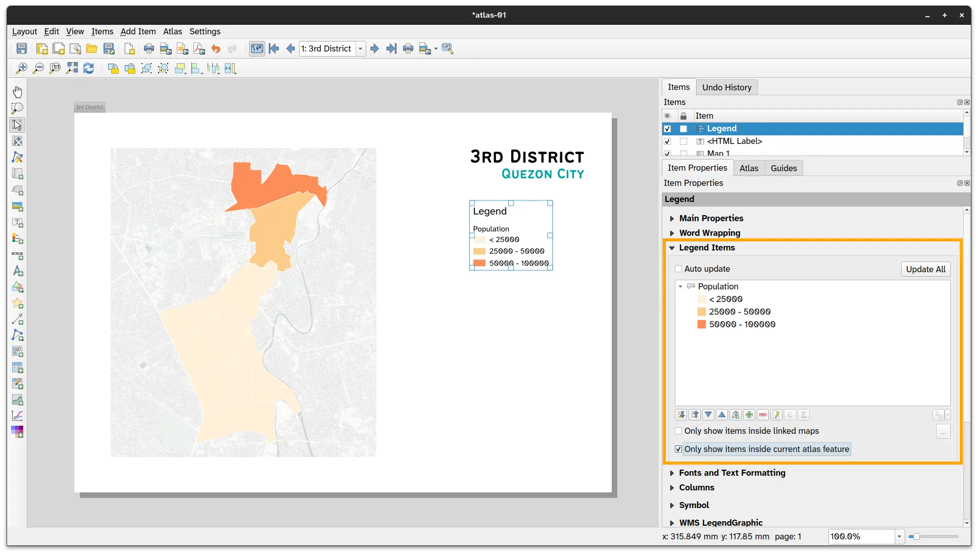 Setup legend to only show items inside the current atlas feature