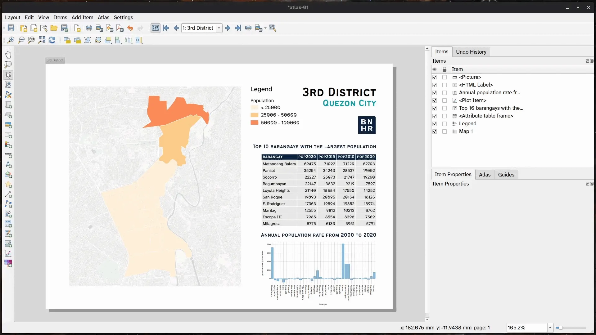 Output for 3.1. District map of Quezon City showing population statistics per barangay