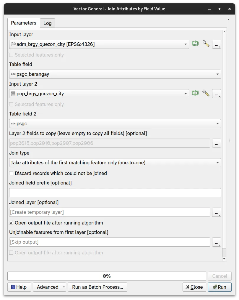 Parameters for Join attributes by field value