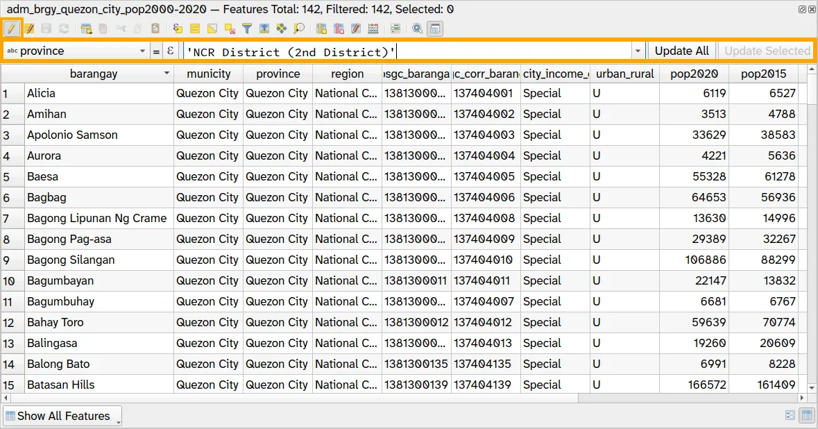 Editing the province field using the Attribute table