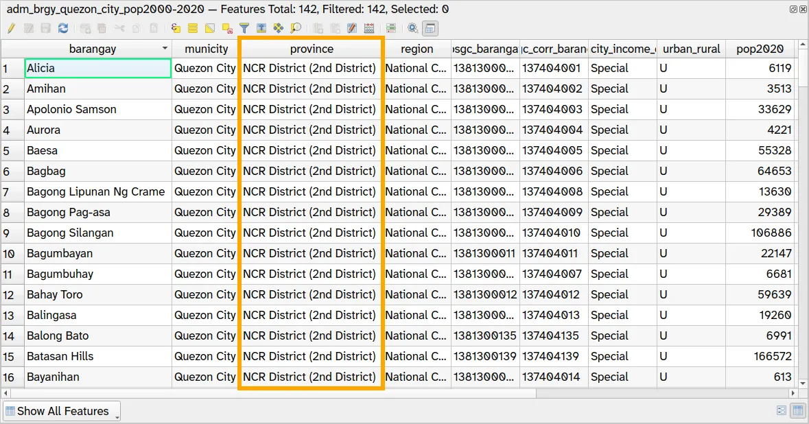 province field with updated value